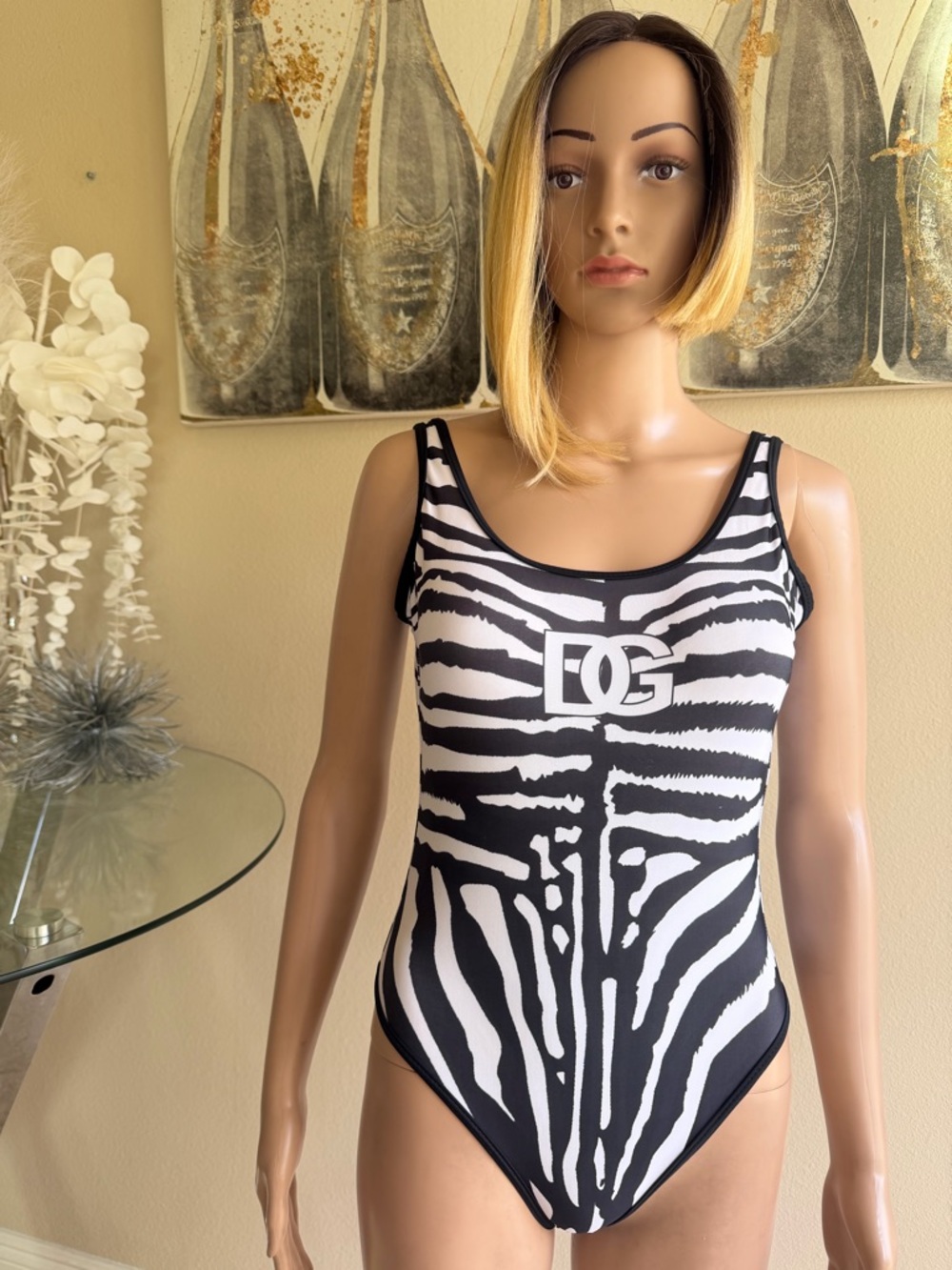 Zebra-Print One Piece Swimsuit - Black & White